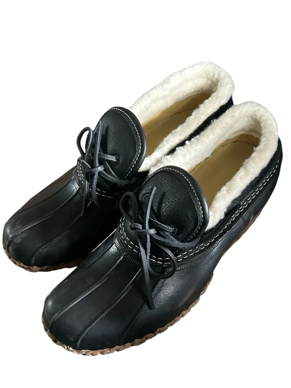 L.L.Bean Rubber Bean Black Mocs Primaloft Lined Leather Trimmed Duck Shoes 10